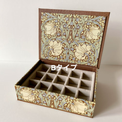 アクセサリーケース　ジュエリーケース　ウィリアムモリス　ピンパーネル　茶系　布箱　カルトナージュ 7枚目の画像