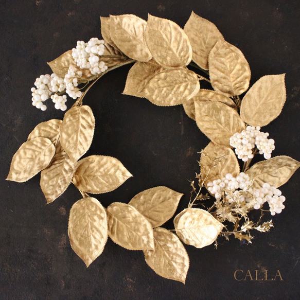 《Last1点》Gold Leaves Wreath〜MLsize〜 リース CALLA flowerdesign 通販｜Creema(クリーマ)
