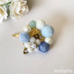 もふもふアニマルの額飾り・うさぎ（シルバー）【羊毛フェルト刺繍