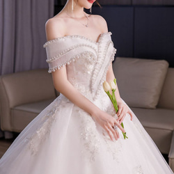 【新品】高級ウェディングドレスオーダーメイド  手縫いスパンコール・真珠 オフショルダー  ビスチェドレス結婚式/二次会 6枚目の画像