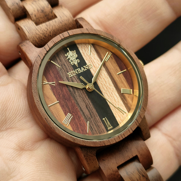 【木製腕時計】EINBAND Reise Mix Wood × Walnut 5種類の木 木の時計 ウッド【32mm】 5枚目の画像