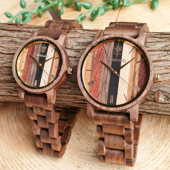【木製腕時計】EINBAND Reise Mix Wood × Walnut 5種類の木 木の時計 ウッド【40mm】 9枚目の画像
