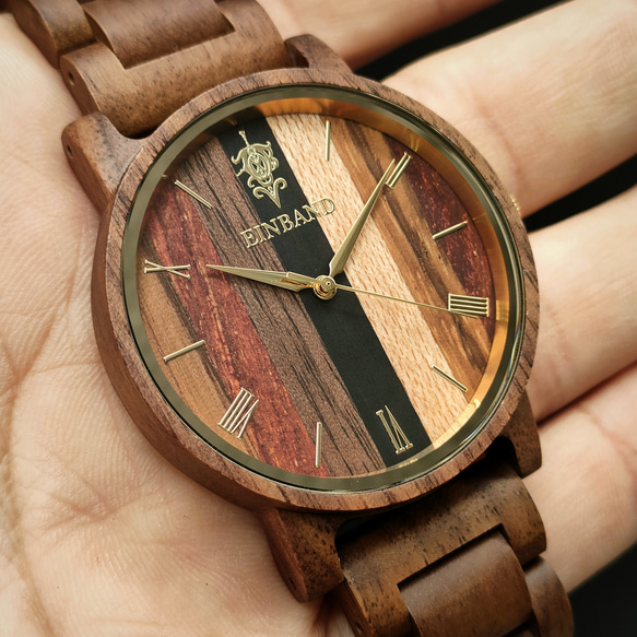 【木製腕時計】EINBAND Reise Mix Wood × Walnut 5種類の木 木の時計 ウッド【40mm】 5枚目の画像