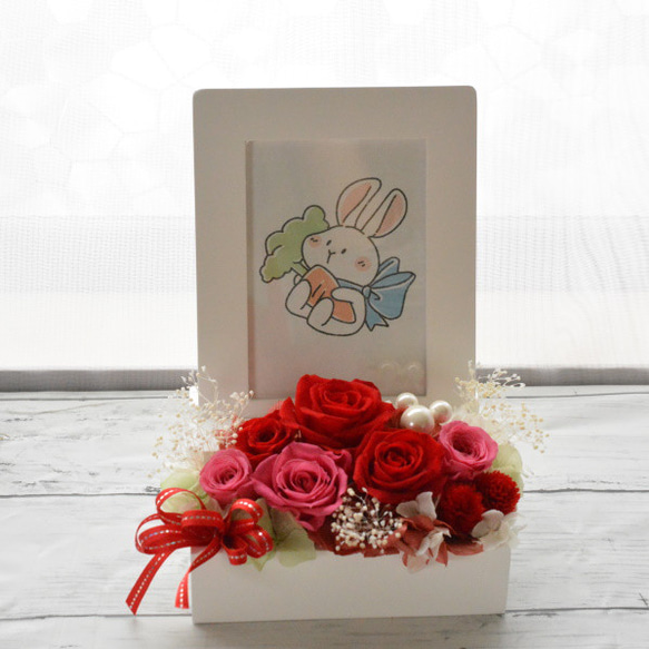 プリザーブドフラワー 写真立て 花 結婚祝い 誕生日 結婚記念日  還暦 古希 喜寿 傘寿 米寿 フォトフレーム 6枚目の画像