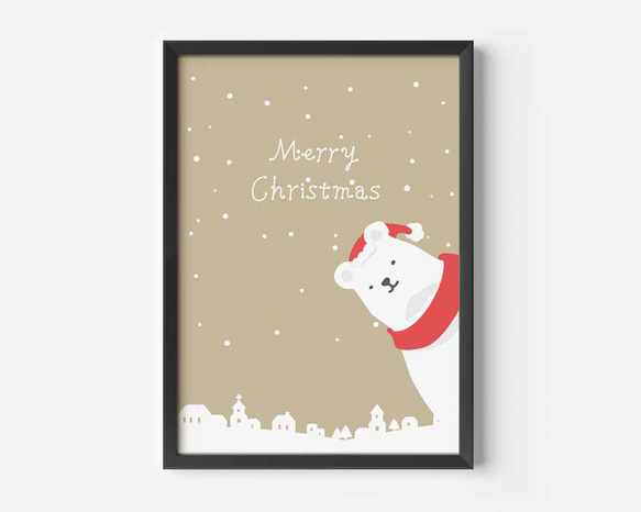 クリスマスポスター、シロクマ、サンタクロース、ほっこりクリスマス、北欧スタイル、シンプルスタイルにどうぞ【C-0331】 4枚目の画像