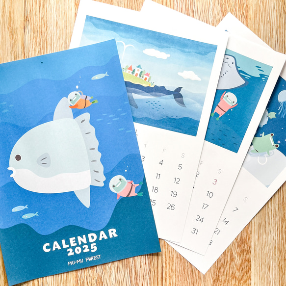 【2025年4月はじまり】 海のいきものの壁掛けカレンダー【A4サイズ】 1枚目の画像