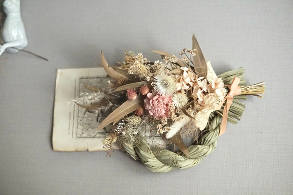 早割)2way スワッグ&しめ縄飾り Bonne année2023 ドライフラワー