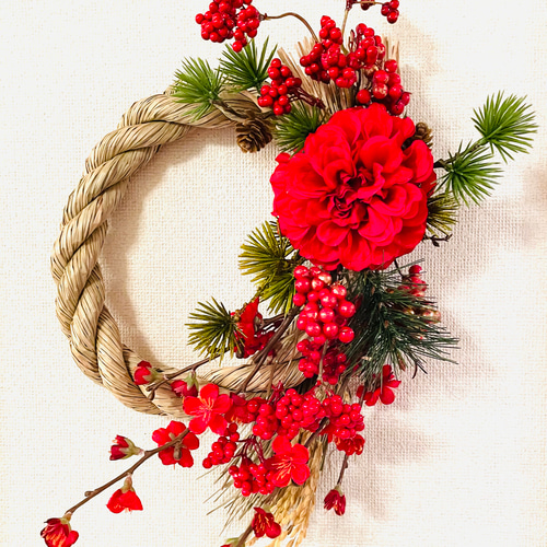 しめ縄リース しめ飾り しめ縄飾り 正月リース 玄関リース 造花 ドアリース 花 セール 28日最終配送 お正月しめ縄リース しめ縄飾り お正月飾り