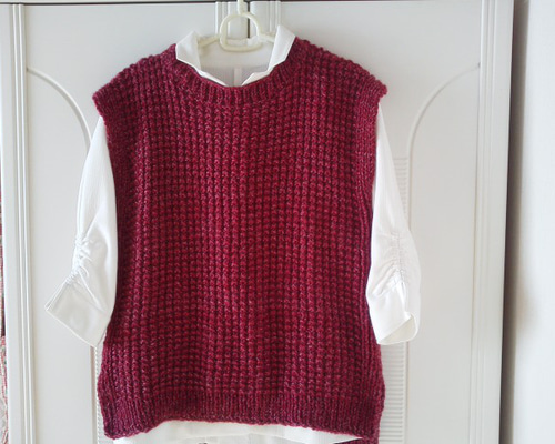 ハンドメイド　手編み　ベスト　レッド　ピンク beaf10c1cc87f5a9122930ac27476f