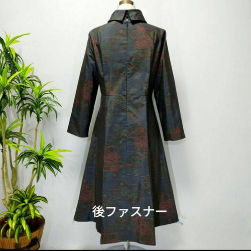 アンティーク大島紬 着物リメイク ワンピース 花柄 2WAY Aライン