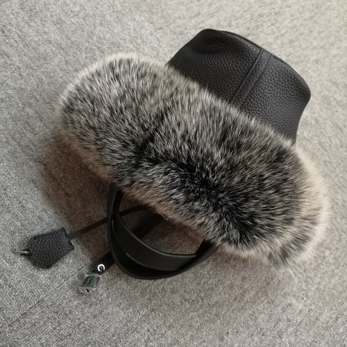 フォックスファー本革キューブバッグ S サイズブラック トート