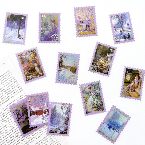 絵画 切手風 フレークシール 50枚set《purple》 [F555] 2枚目の画像