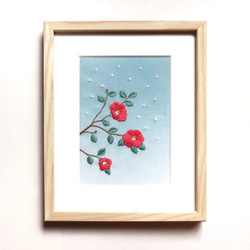 ★未使用★刺繍画　椿(?)  アンティーク　額縁付　額装 c562a0d9a3271576666a8e147794a5
