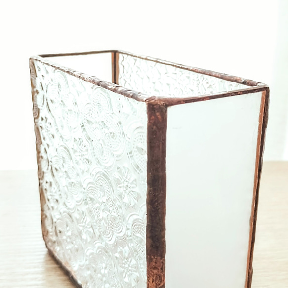 ステンドグラスのボックス（大）昭和レトロガラス・キャンドルライト・小物入れ・眼鏡立て・花瓶 8枚目の画像