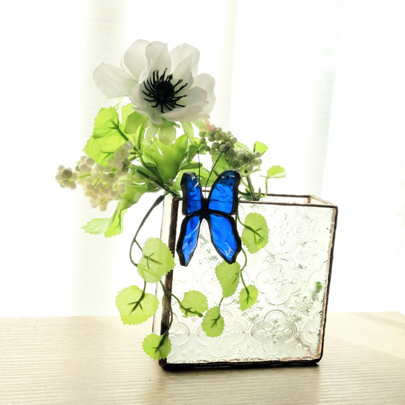 ステンドグラスのボックス（大）昭和レトロガラス・キャンドルライト・小物入れ・眼鏡立て・花瓶 4枚目の画像