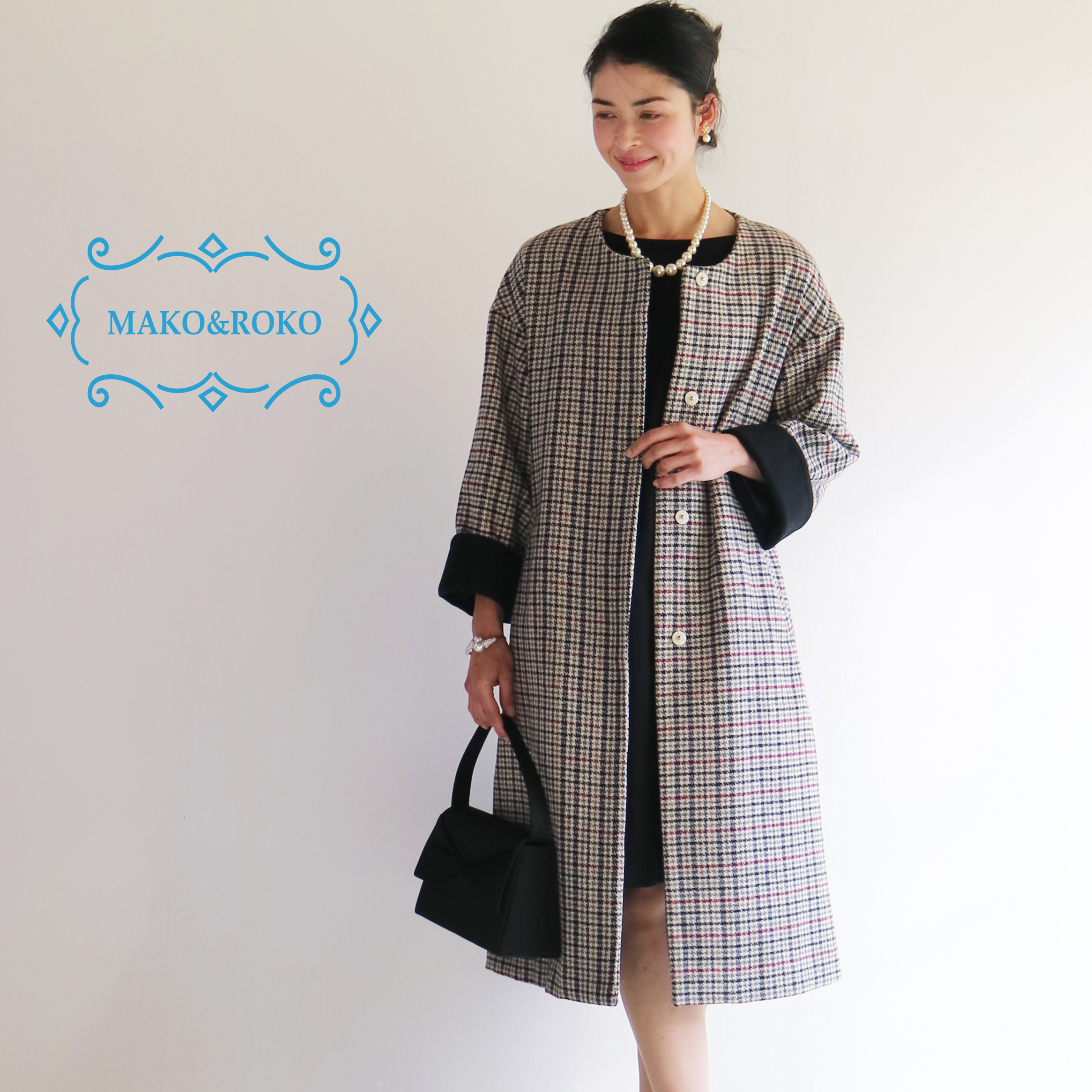 新色【千鳥チェック】ウール100%ゆったりリラックス♪2wayロングコート