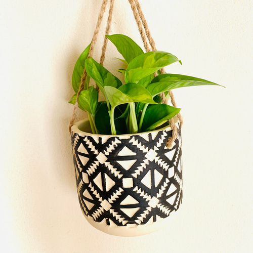 ポトス グローバルグリーン 4号 ハンキング鉢 陶器鉢 エスニック