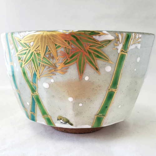 ✨雪竹に雀 冬・正月の抹茶盌 茶碗・めし碗 陶彩 花と風 通販