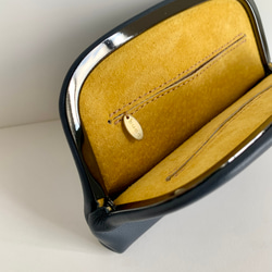 【受注制作・裏地&口金色が選べます】コンパクトウォレット《押し口財布 Mサイズ》ブラックレザー 3枚目の画像