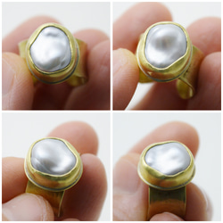 簡單系列-銀灰色巴洛克珍珠‧黃銅開放式寬版戒 第5張的照片