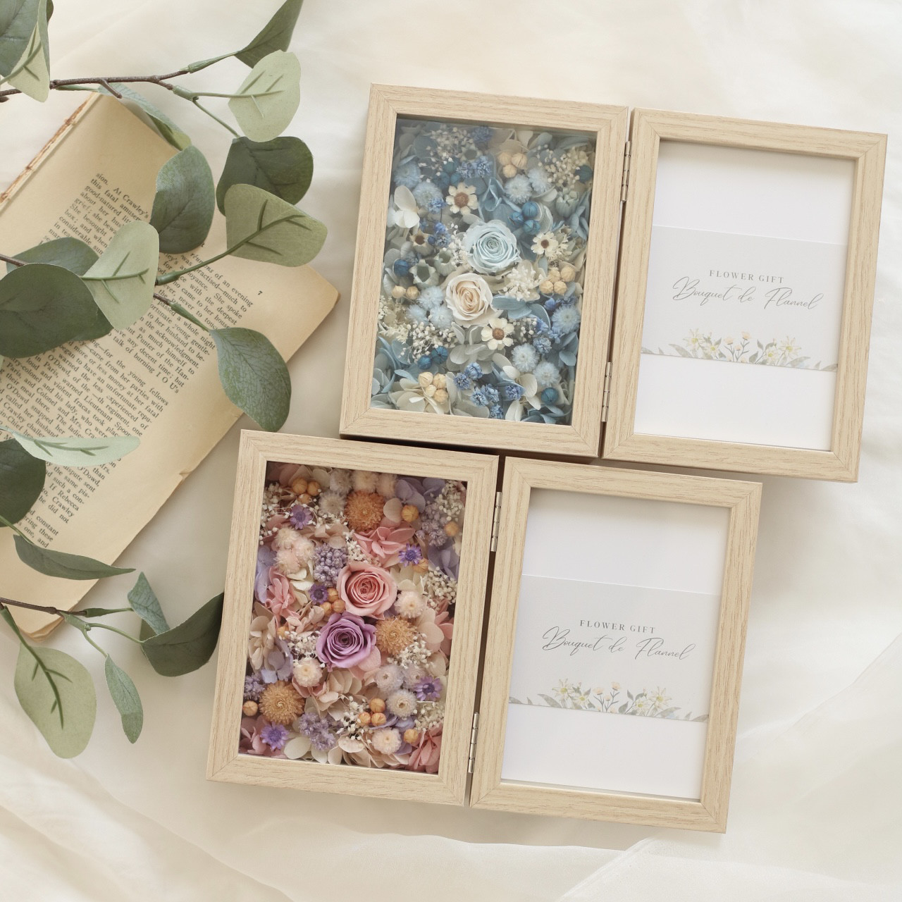 【お得なオーダーメイド２点set】【ギフトbox・メッセージカード無料】ドライ・プリザーブドフラワーフォトフレーム