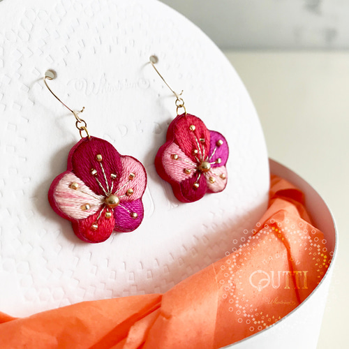 みや♡14kgf 1点品】14KGF/和風刺繍: '頬咲 -Hohoemi' P/E #蜜色 -ﾋﾟｱｽ