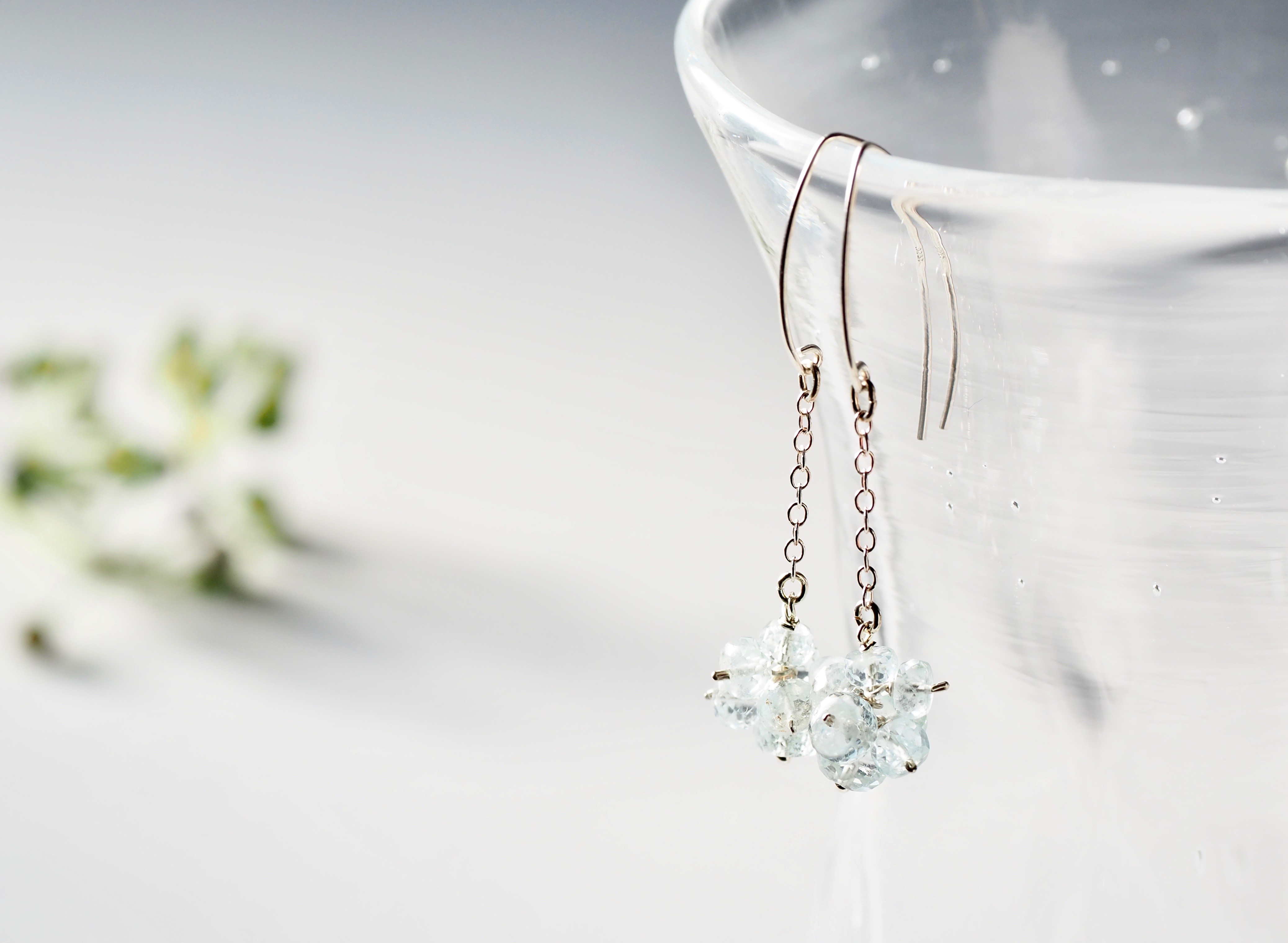 房なりアクアマリン マーキスフックピアス silver925