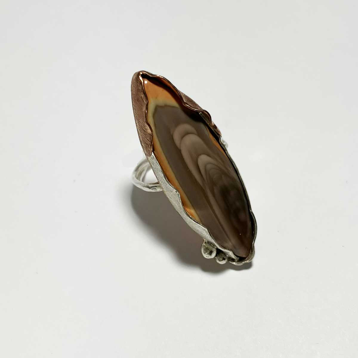 シルバーアクセサリー【mikks】インペリアルジャスパーの湖面の夕陽のようなリング、mk-r036