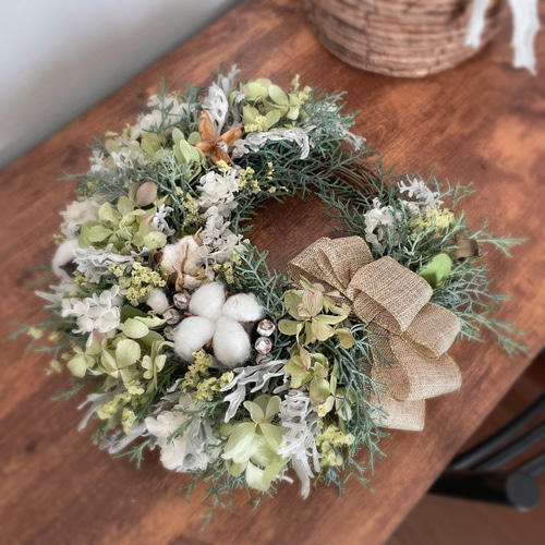28㌢ コットンフラワーと紫陽花の xmasリース リース flower32n 通販 