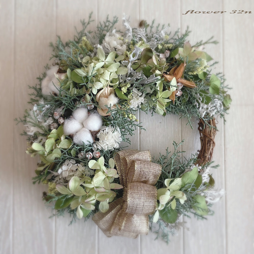 28㌢ コットンフラワーと紫陽花の xmasリース リース flower32n 通販 