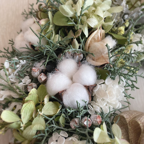28㌢ コットンフラワーと紫陽花の xmasリース リース flower32n 通販 
