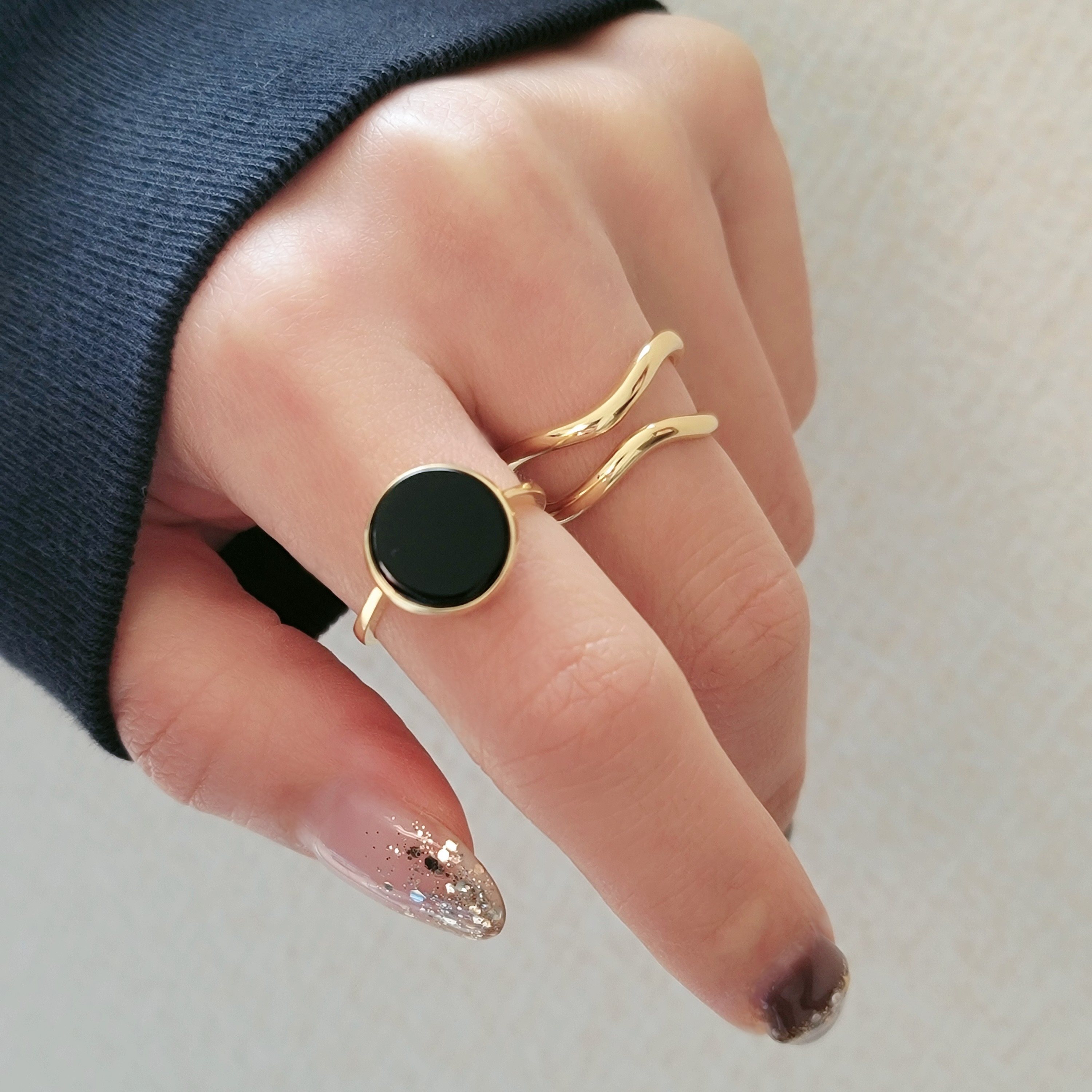 〈竹〉「新春福袋2026」<2点>ブラックオニキス&2連リングセット　H142,221