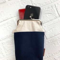 帆布✖️がま口　バイカラーのポケットミニバッグ 6枚目の画像