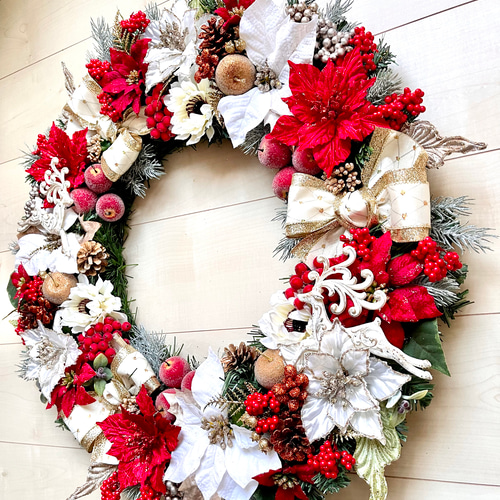 ひろりん✨クリスマスリース✨径50cm超え特大✨造花✨フラワーリース ひろりん様専用✨クリスマスリース✨径50cm超え特大✨造花
