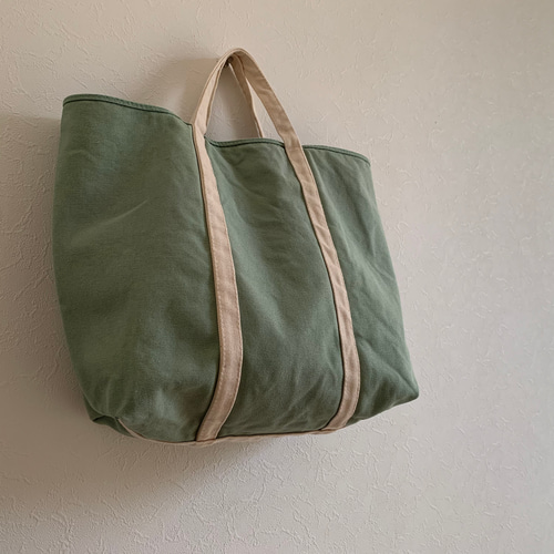 A4対応】洗える帆布トート BASIC TOTE ( TM ) ミント✖️生成り 持ち手