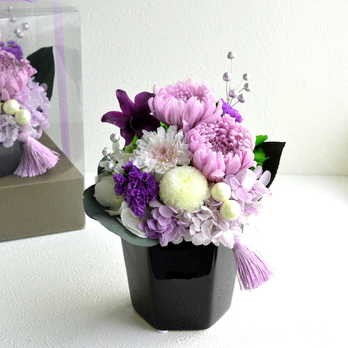 プリザーブドフラワー 彼岸 初盆 花 線香 枯れない花 仏壇 黒花器