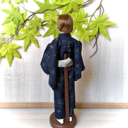 井桁柄-紺-【28cm男子ドール着物＆羽織】 おもちゃ・人形 手縫いドール