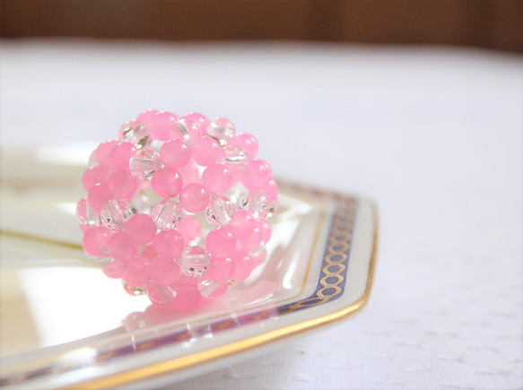 春色 フラーレン 4mmピンクジェード(天然クォーツァイト)＆水晶(ストラップ付)　　　　 1枚目の画像