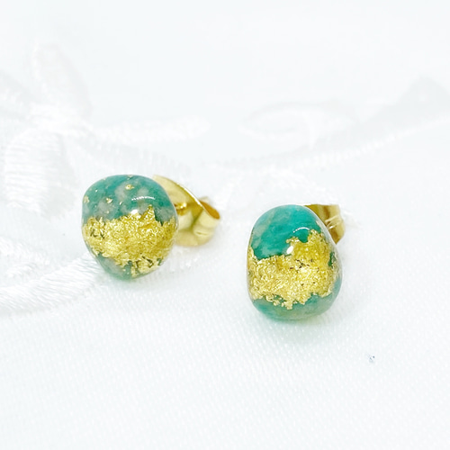 ロシアンアマゾナイト 金箔ピアス イヤリング サージカルステンレス