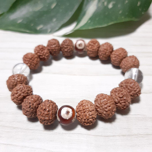 ルドラクシャ 8ムキ 三眼天珠 水晶 ブレスレット 14,5cm ブレスレット