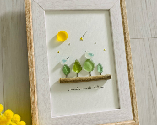 お月見 インテリア雑貨 シーグラスアート 小鳥 北欧 ガラス細工 海の