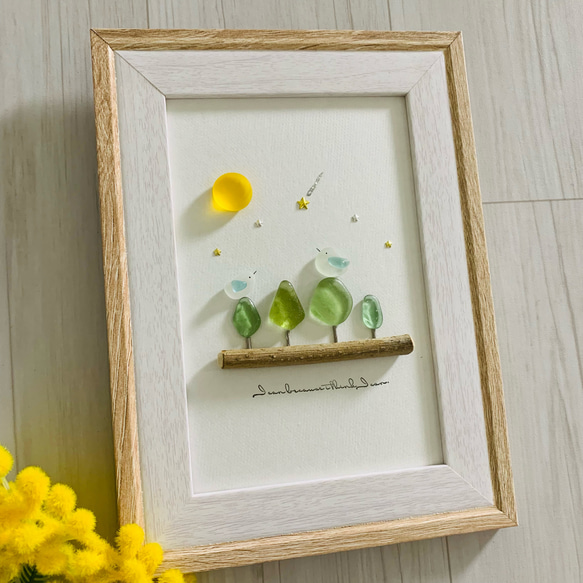 お月見 インテリア雑貨 シーグラスアート 小鳥 北欧 ガラス細工 海の