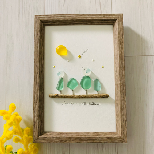 お月見 インテリア雑貨 シーグラスアート 小鳥 北欧 ガラス細工 海の