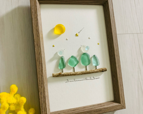 お月見 インテリア雑貨 シーグラスアート 小鳥 北欧 ガラス細工 海の