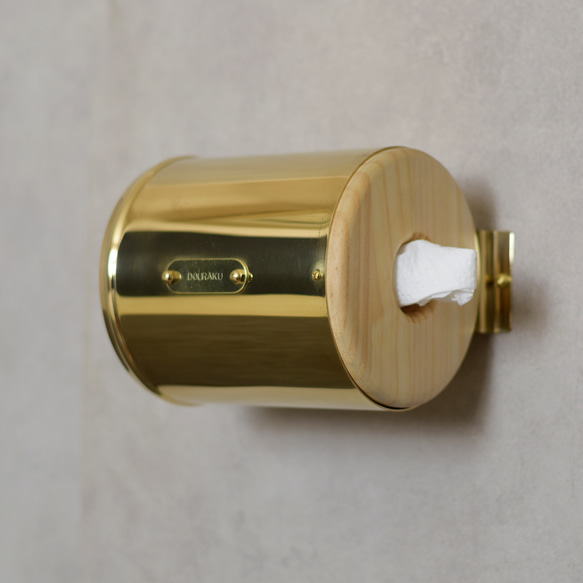真鍮と木のトイレットペーパーホルダー　壁掛け
