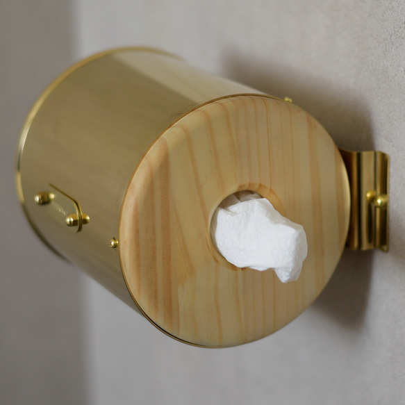 真鍮と木のトイレットペーパーホルダー　壁掛け