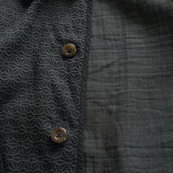麻紋無領夾克/黑色/三河棉刺子織 第5張的照片