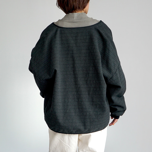 麻柄ノーカラージャケット/ブラック/三河木綿 刺し子織 ジャケット