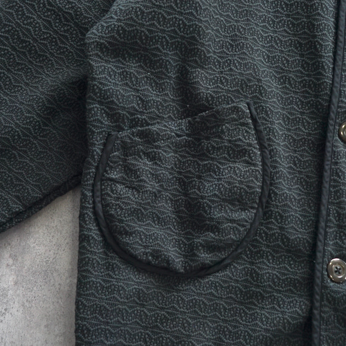 麻柄ノーカラージャケット/ブラック/三河木綿 刺し子織 ジャケット