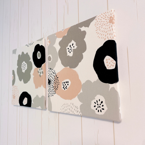送料無料】ファブリックパネル 北欧フラワー グレー×ピンク2枚セット